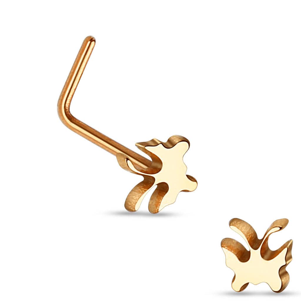 316L Surgical Steel Butterfly L Shape Nose Ring Pin - Image 3