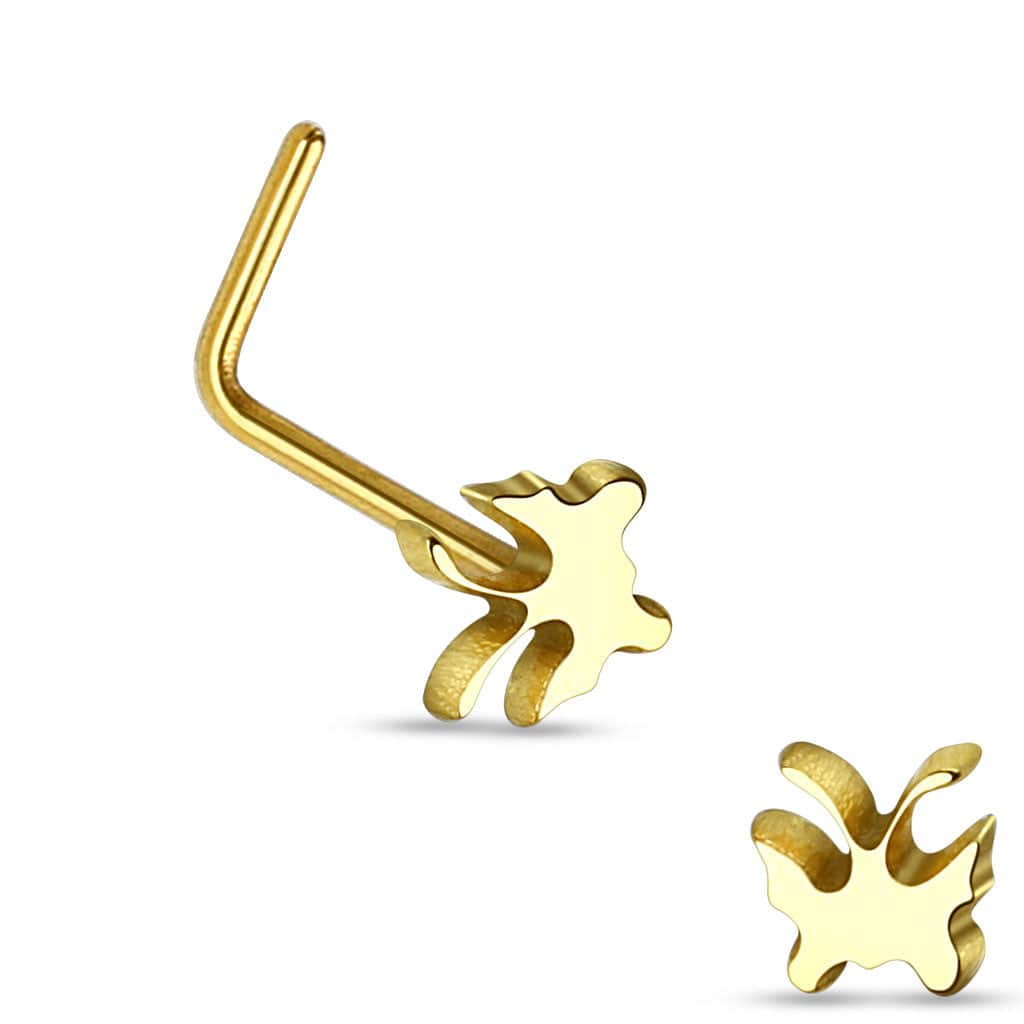 316L Surgical Steel Butterfly L Shape Nose Ring Pin - Image 4