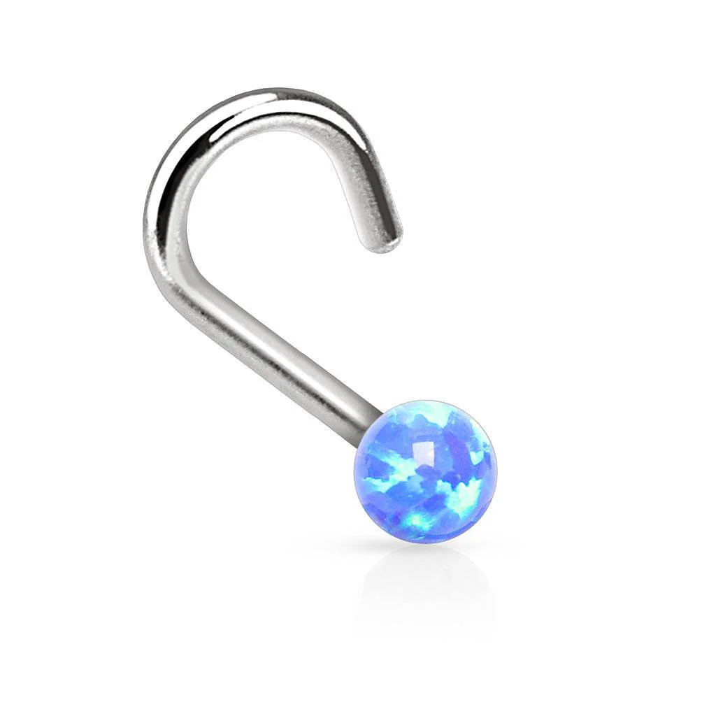 316L Surgical Steel Corkscrew Opal Ball Nose Screw Stud - Image 5