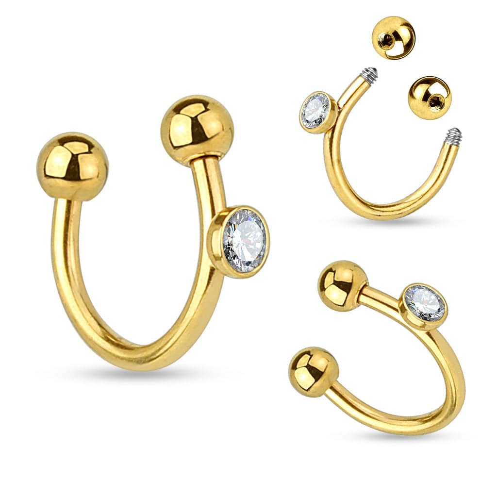316L Surgical Steel High Polished Horseshoe with Single CZ Gem - Image 3
