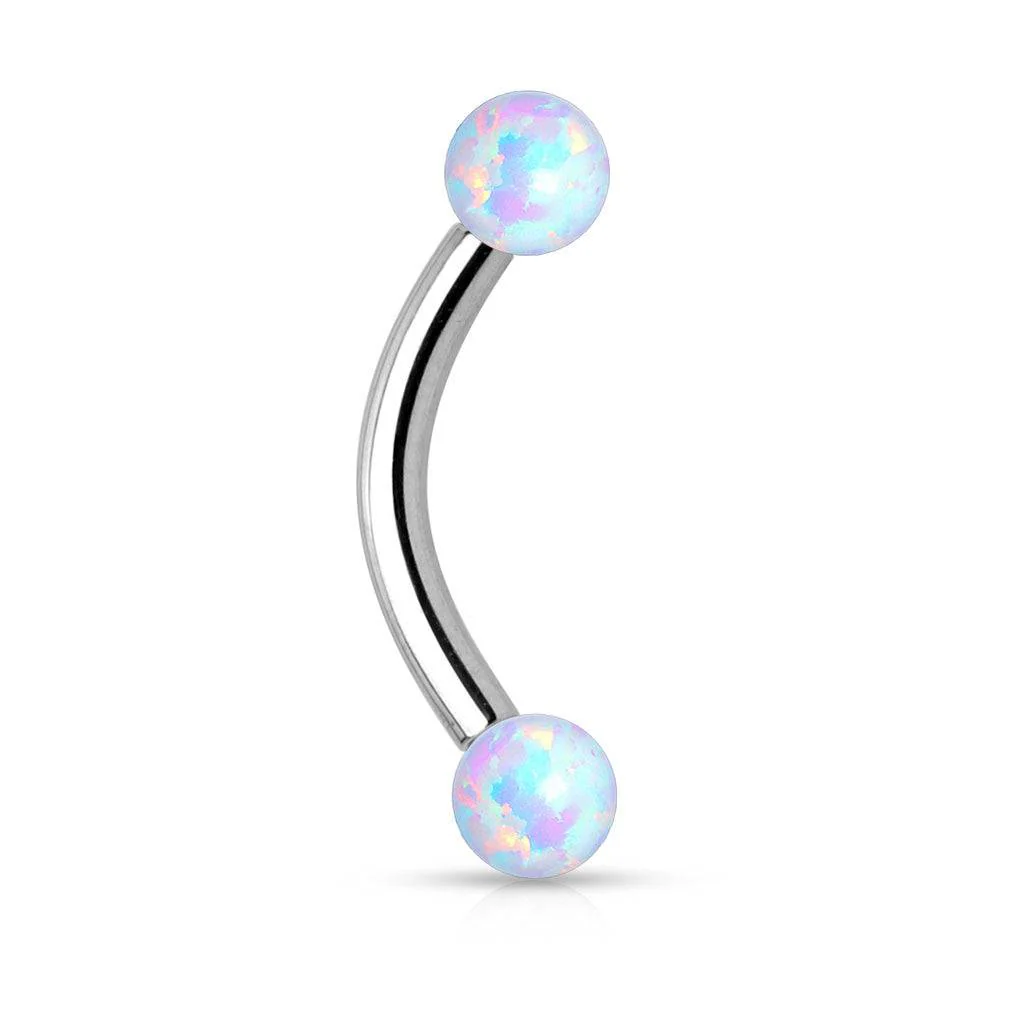 316L Surgical Steel  Opal Stone Curved Eyebrow Cartilage Ring - Image 3