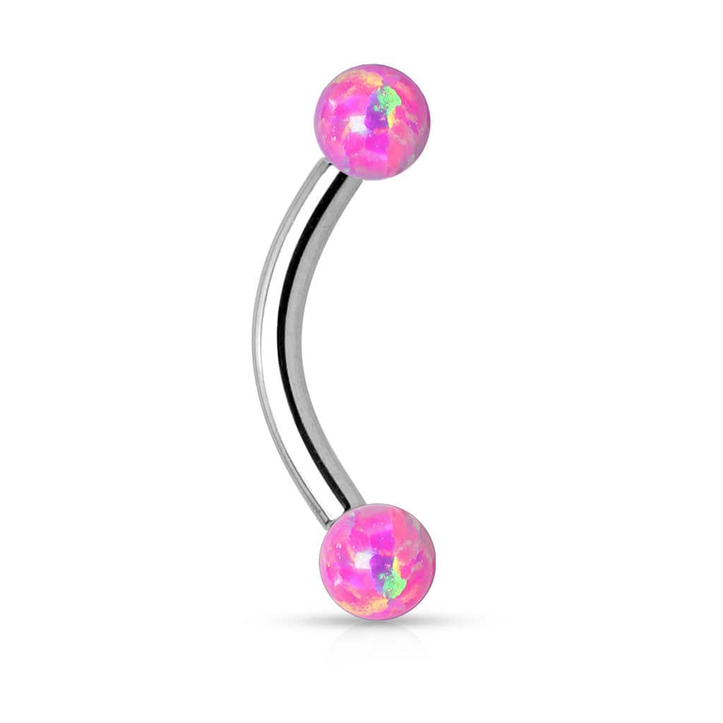 316L Surgical Steel  Opal Stone Curved Eyebrow Cartilage Ring - Image 4