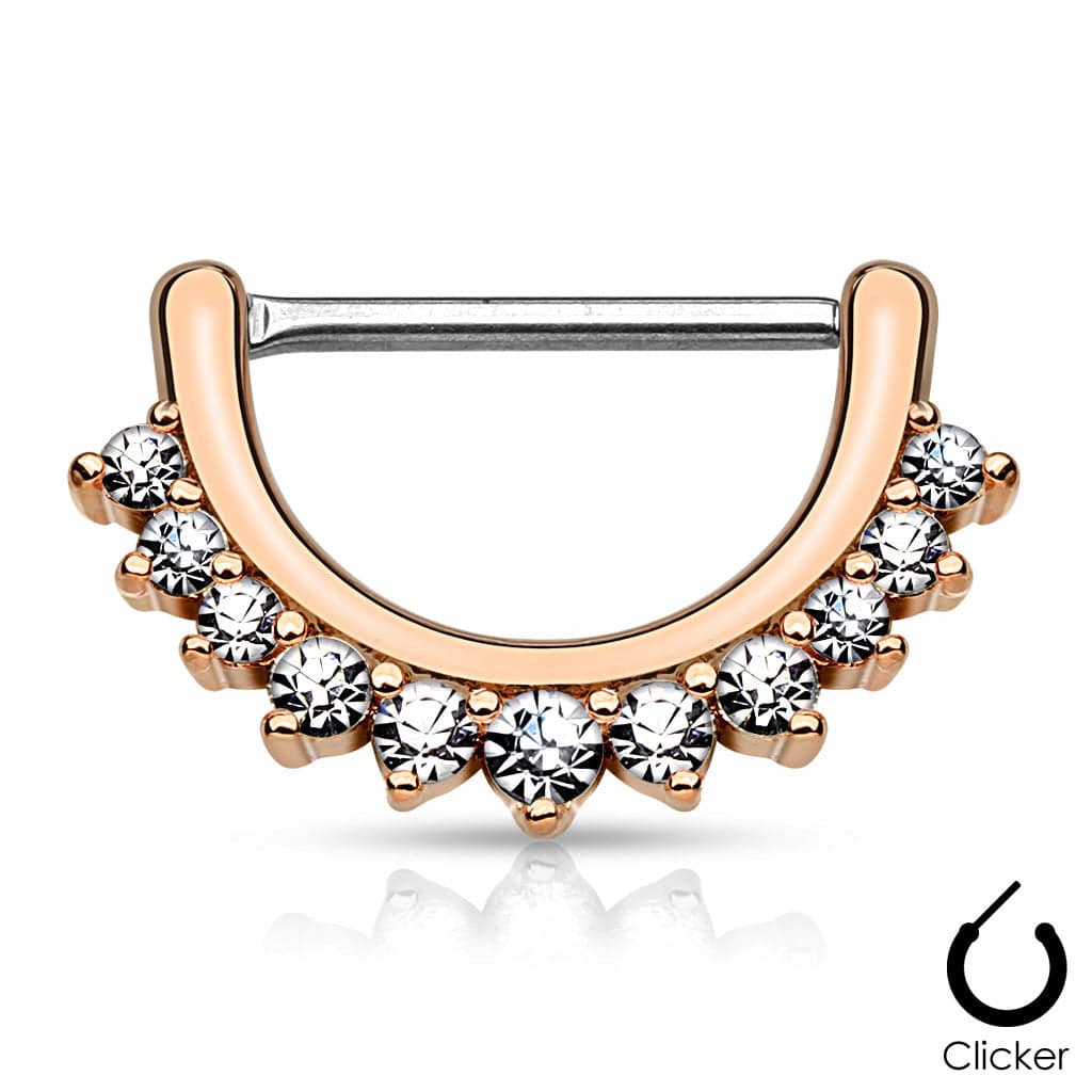 316L Surgical Steel Nipple Ring Shield Clicker with White CZ Crystal Gem Rim - Image 3