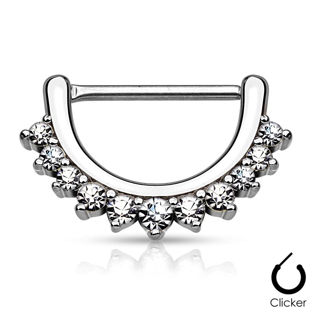 316L Surgical Steel Nipple Ring Shield Clicker with White CZ Crystal Gem Rim - Image 4