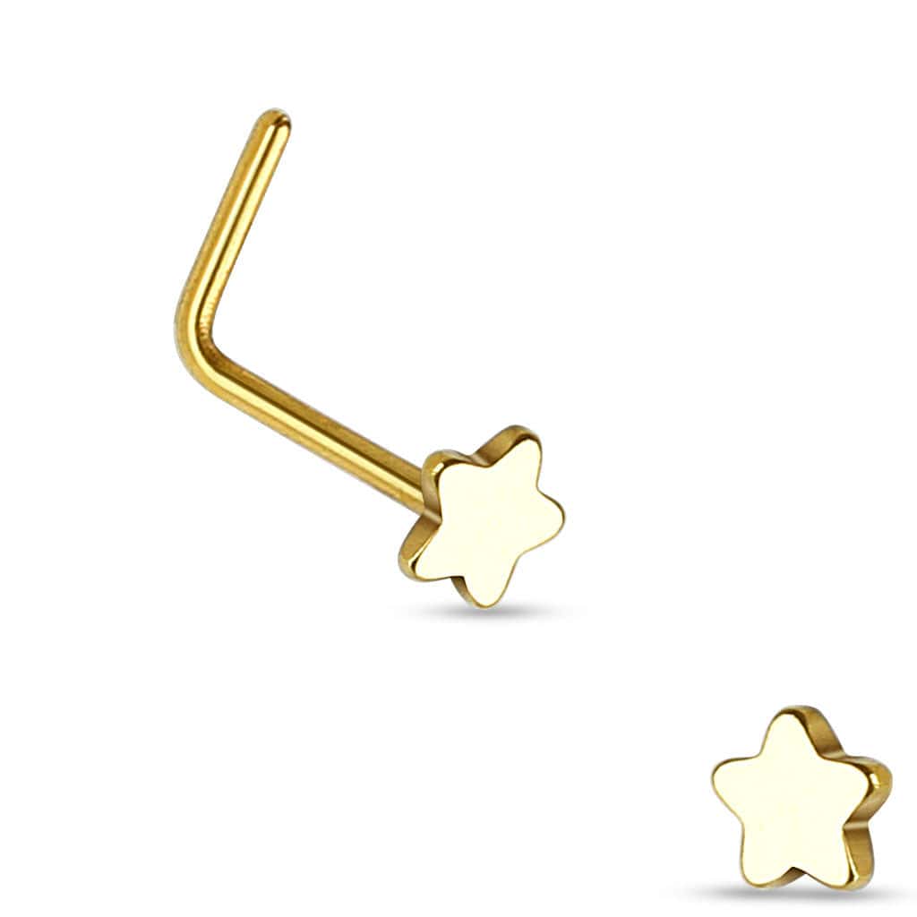 316L Surgical Steel Small Star L Shape Nose Ring Pin - Image 4