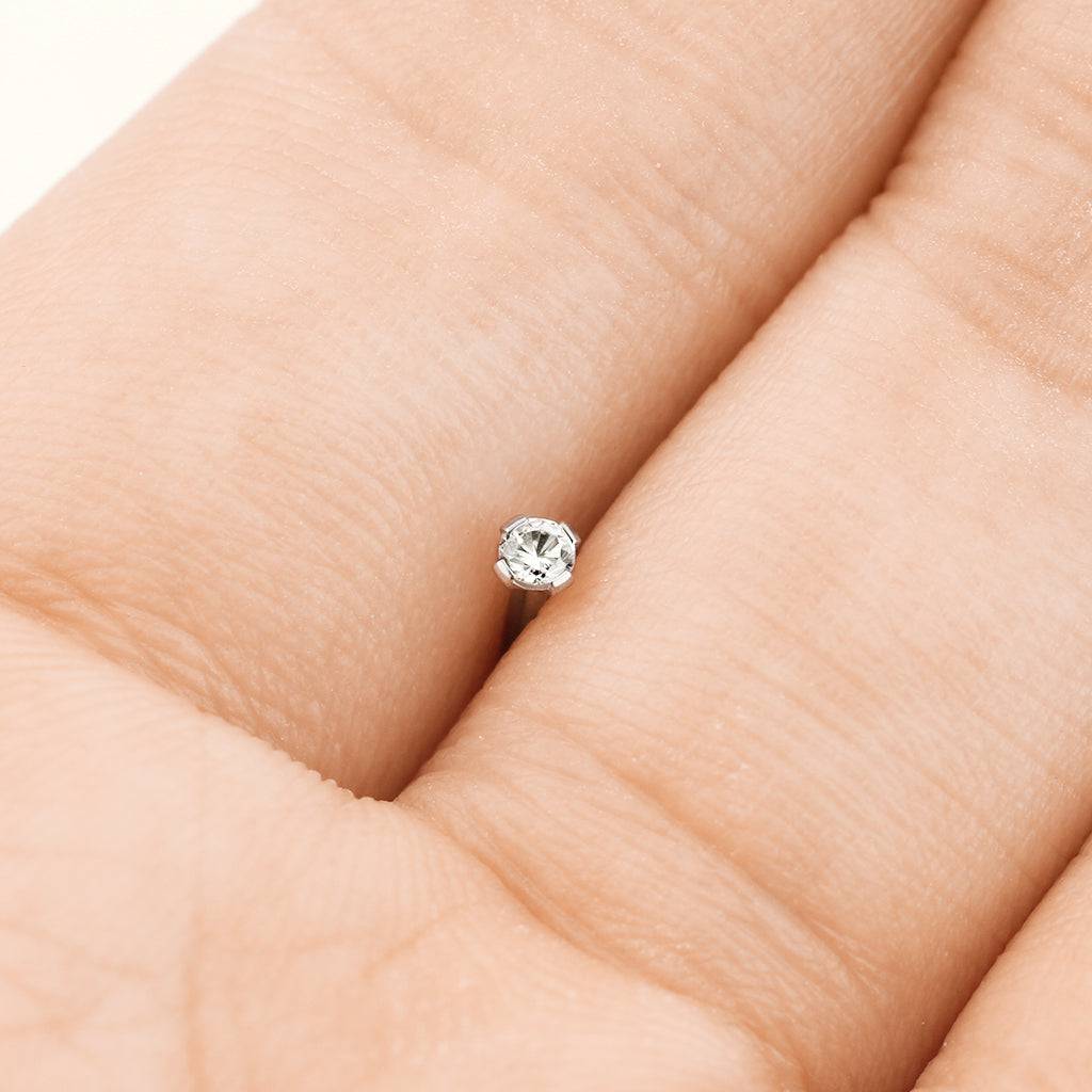 Implant Grade Titanium Corkscrew Nose Ring Stud with Prong White CZ Gem - Image 4