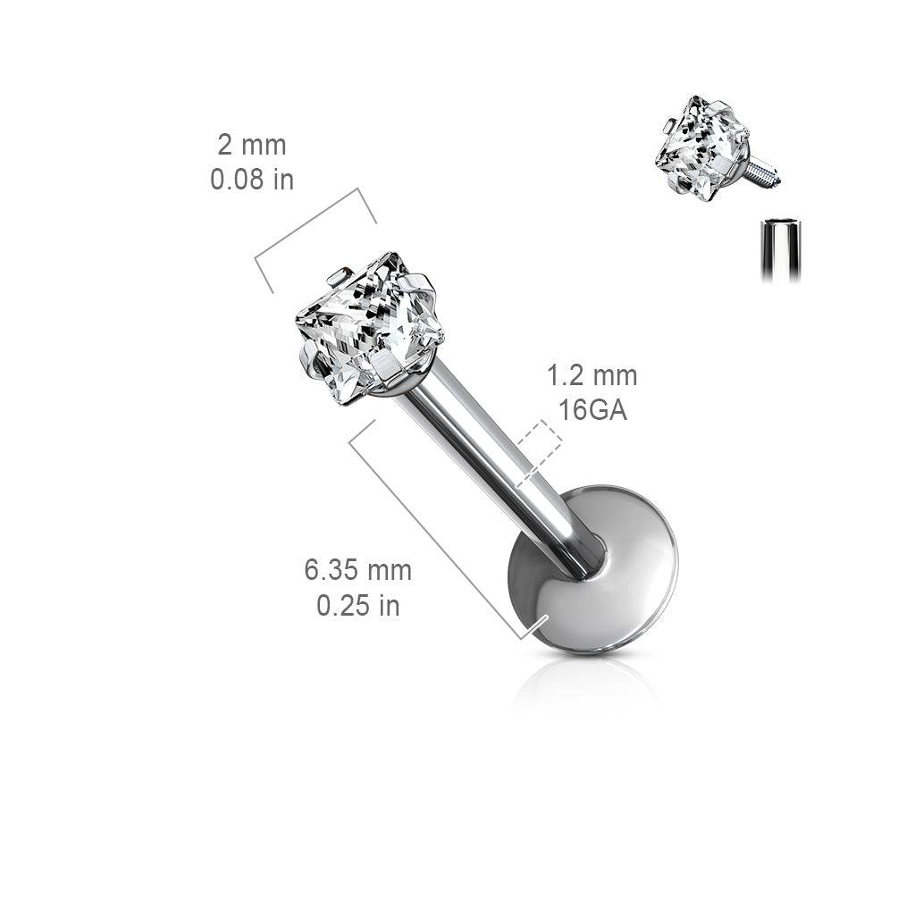 Implant Grade Titanium Internally Threaded Prong Square CZ Labret - Image 3